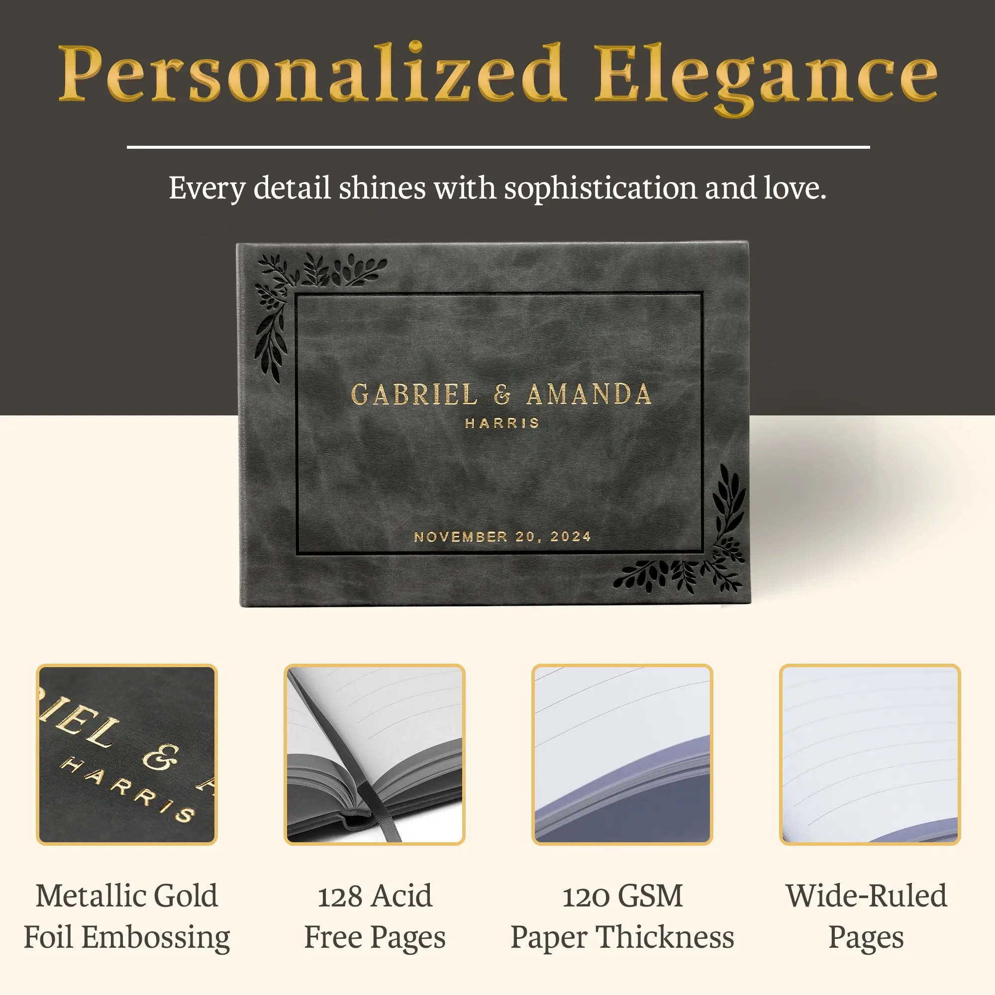 Custom Wedding Guest Book - Charcoal